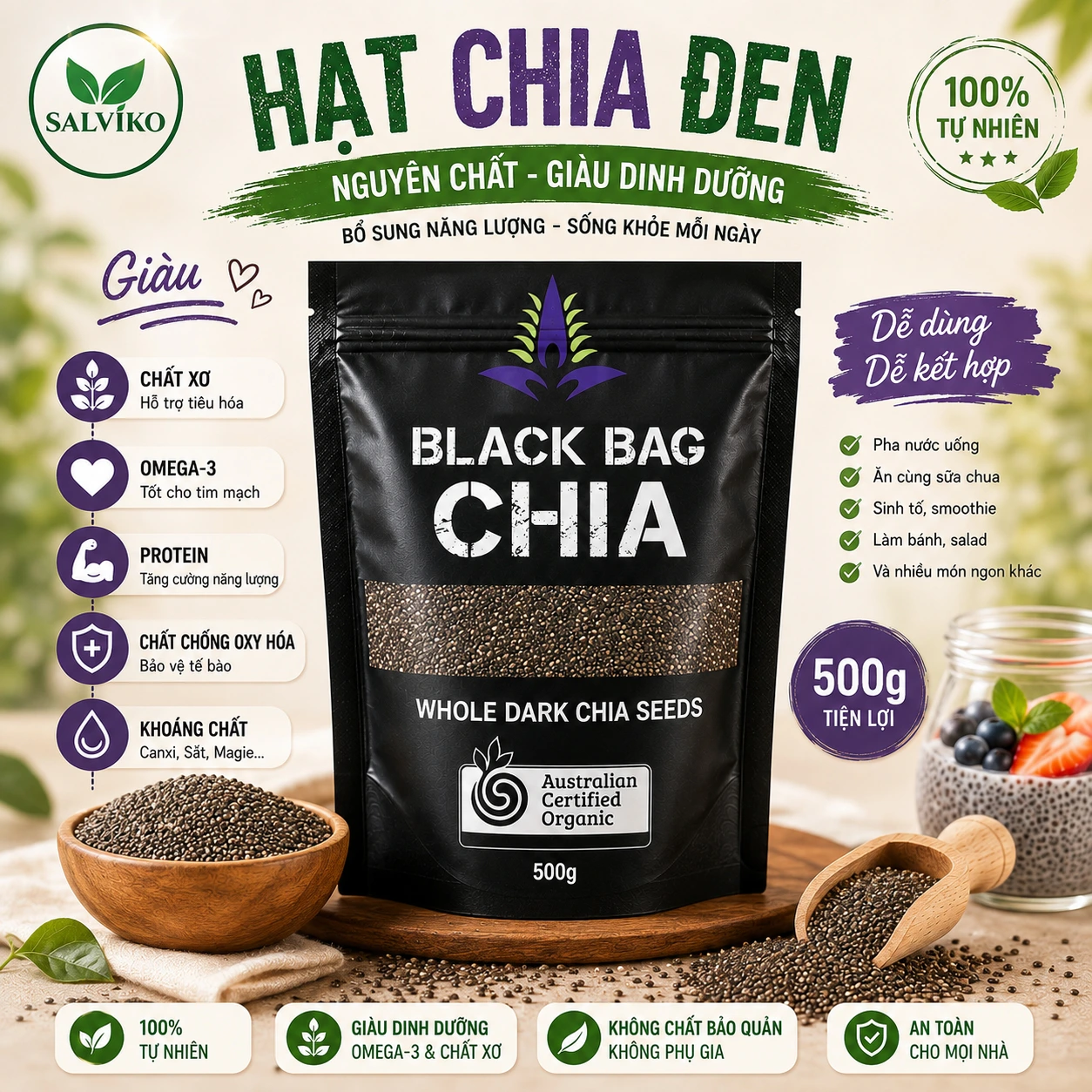 Yến mạch cán vỡ hữu cơ SALVIKO 500g